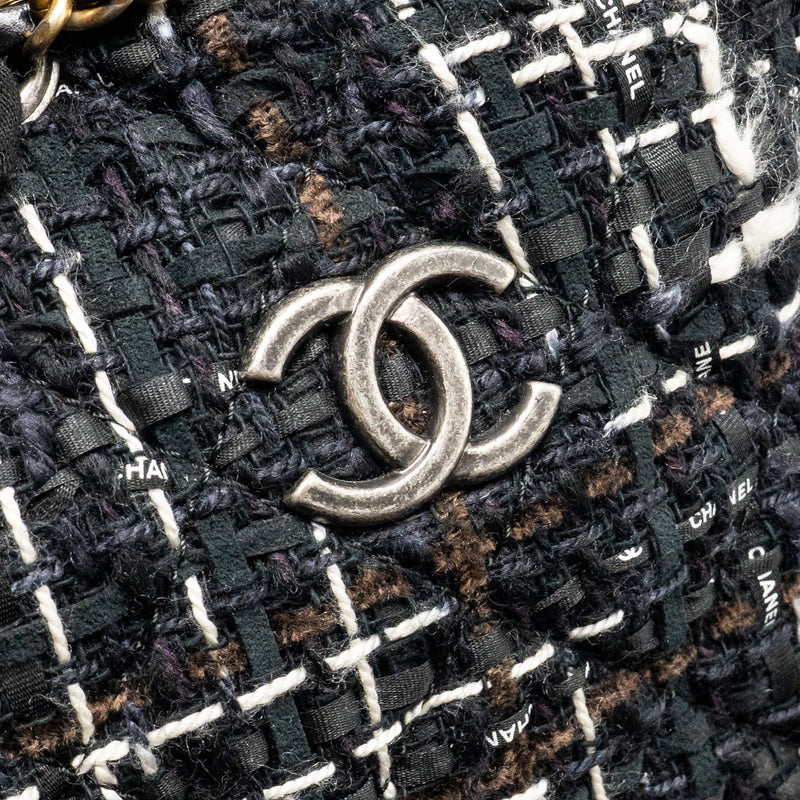 Chanel Small Gabrielle Tweed Backpack Black/White/Brown Multicolour Hardware