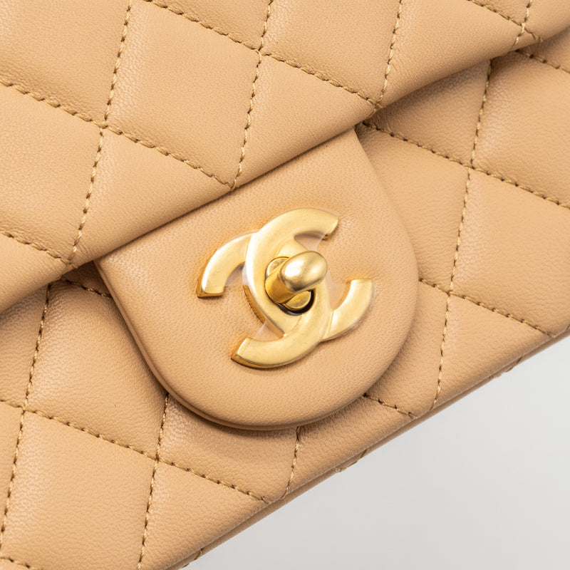 Chanel 23K Pearl Crush Mini Square Flap Bag Lambskin Beige GHW (Microchip)