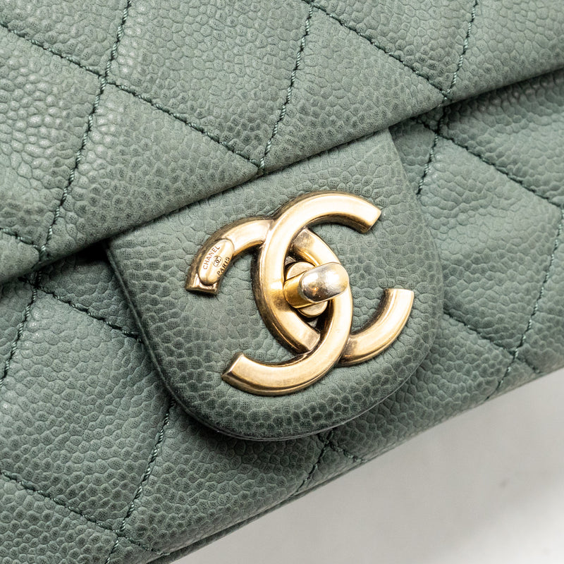 Chanel Top Handle Flap Shoulder Bag with Chain Caviar Dark Green GHW