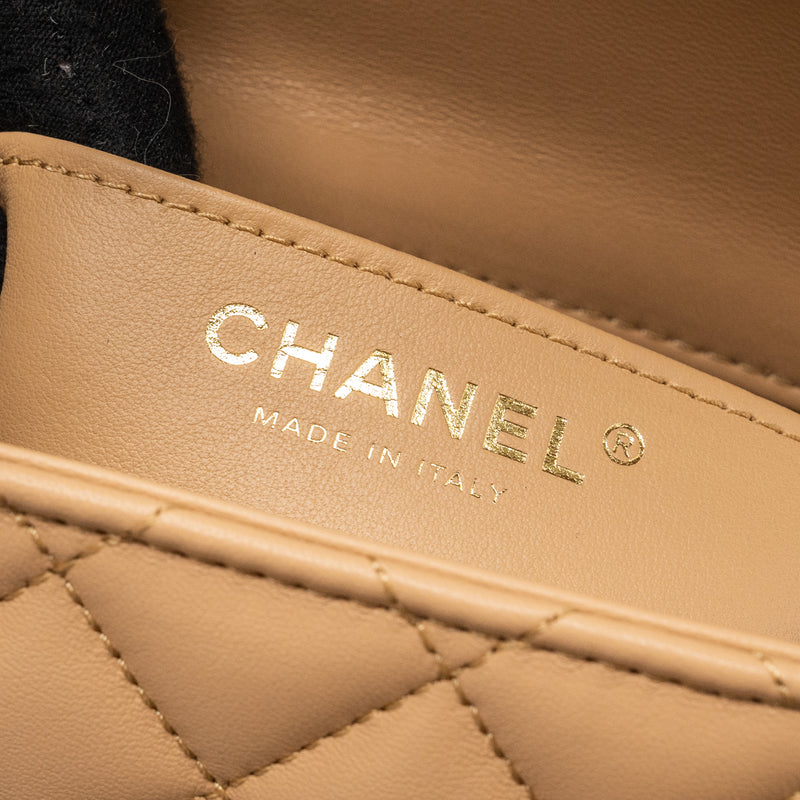 Chanel 23K Pearl Crush Mini Square Flap Bag Lambskin Beige GHW (Microchip)