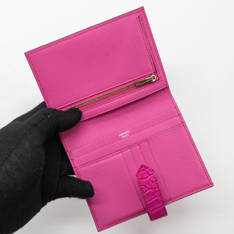 Hermes Bearn Wallet Alligator Matt Pink SHW Stamp Z