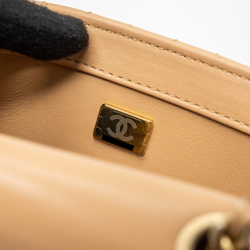 Chanel 23K Pearl Crush Mini Square Flap Bag Lambskin Beige GHW (Microchip)