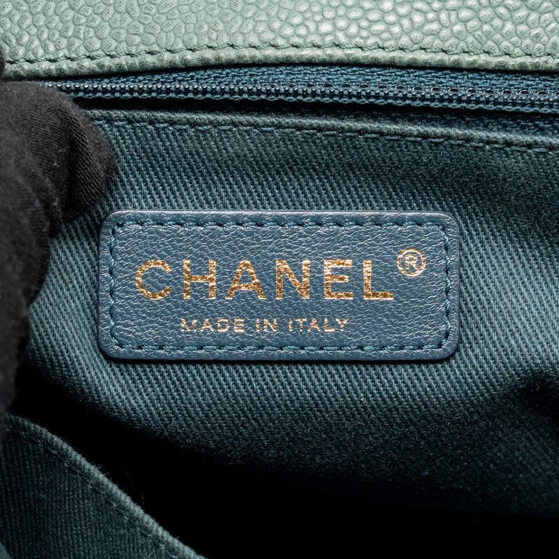 Chanel Top Handle Flap Shoulder Bag with Chain Caviar Dark Green GHW