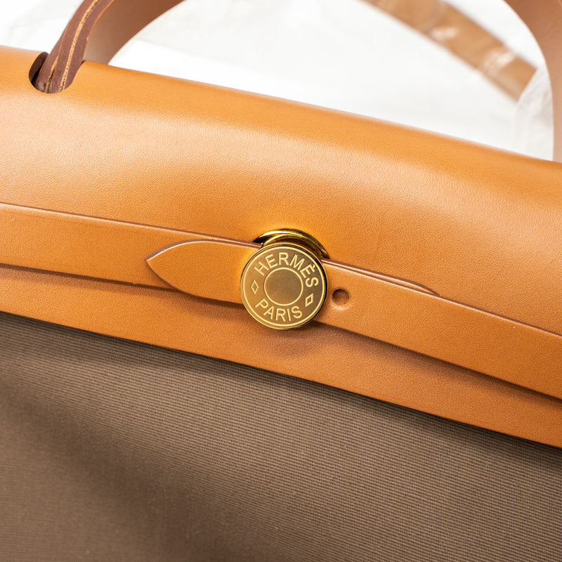 Hermes Herbag 31 Zip Bag Canvas/Vache Hunter Etoupe-Dune/Fauve GHW Stamp U