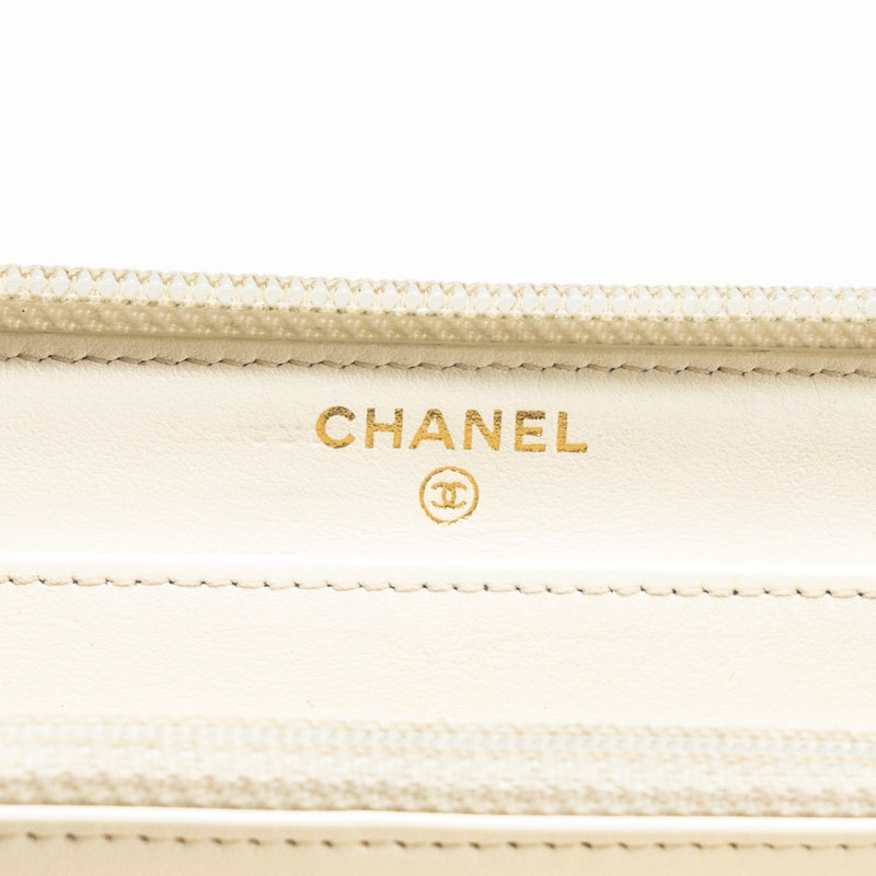 Chanel Boy Zipper Long Wallet Caviar White LGHW