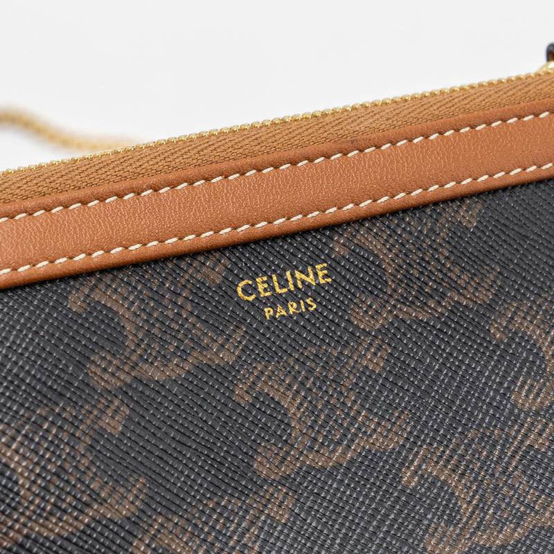 Celine Clutch With Chain In Triomphe Canvas And Lambskin