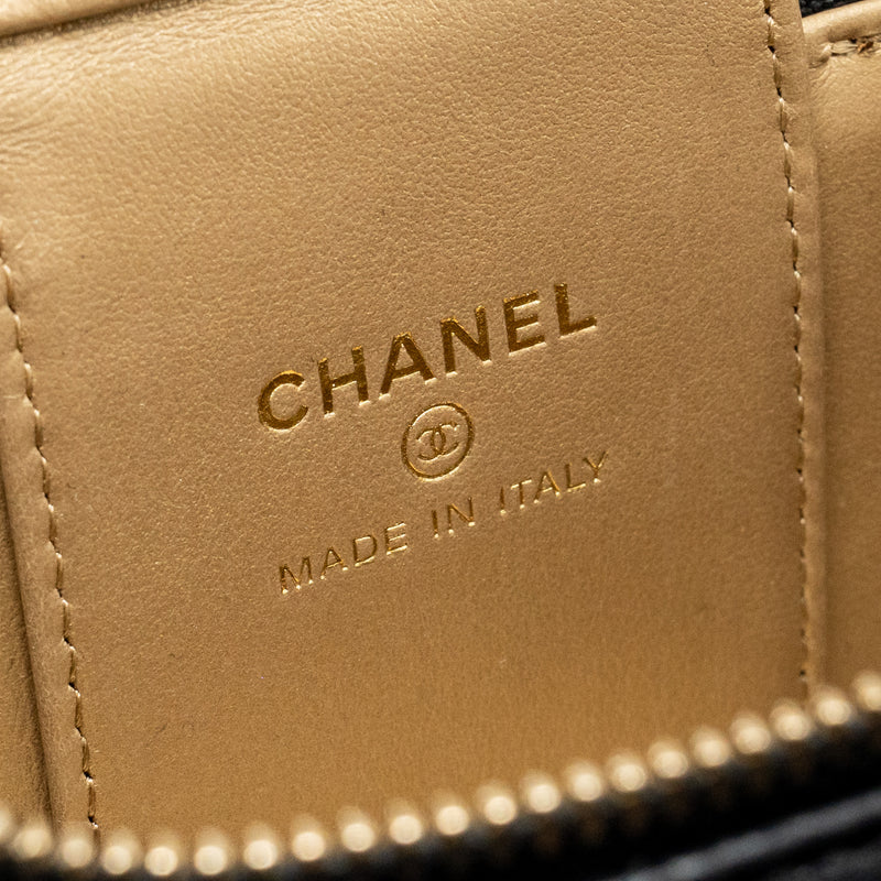 Chanel Pearl Crush Mini Vanity with Chain Lambskin Black GHW (Microchip)