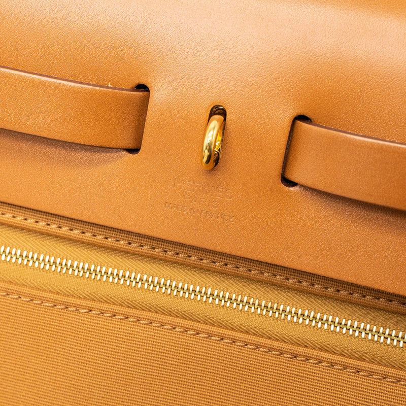Hermes Herbag 31 Zip Bag Canvas/Vache Hunter Etoupe-Dune/Fauve GHW Stamp U
