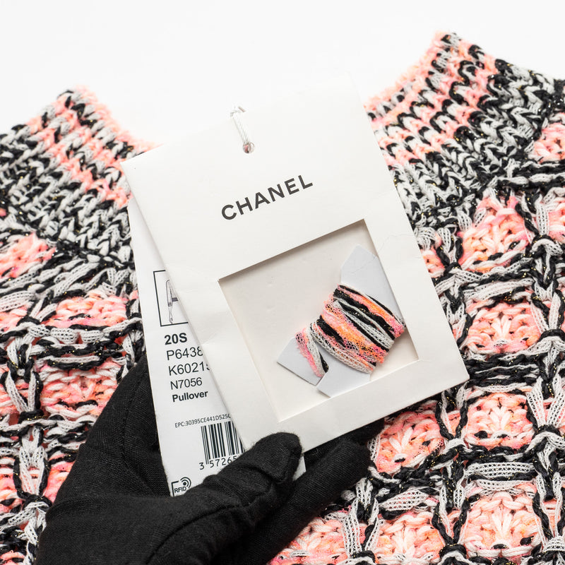 Chanel 20S Size 34 Stripe Pullover / Backbuttons Cotton / Silk Pink / White / Black