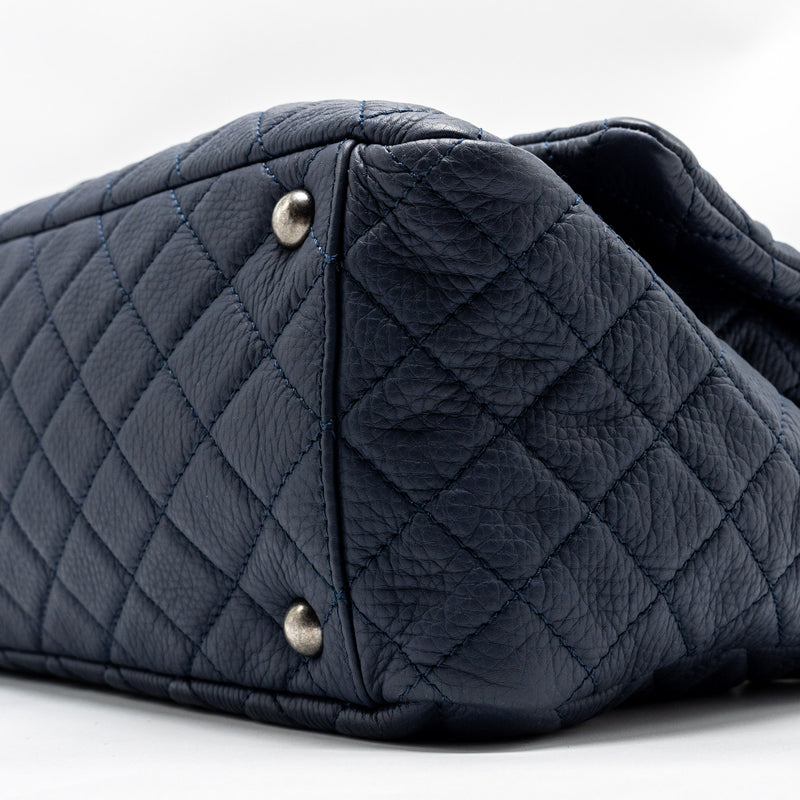 Chanel XXL airline classic flap bag grained calfskin dark blue ruthenium hardware