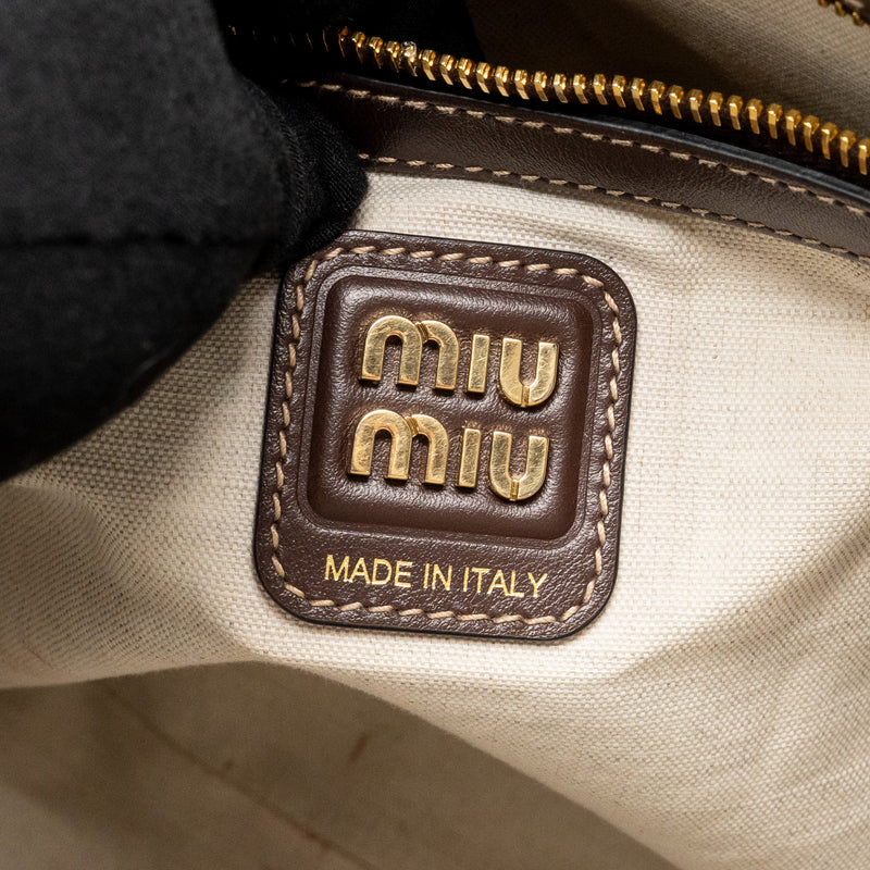 Miu Miu Ivy Leather Tote Bag Calfskin Dark Brown GHW
