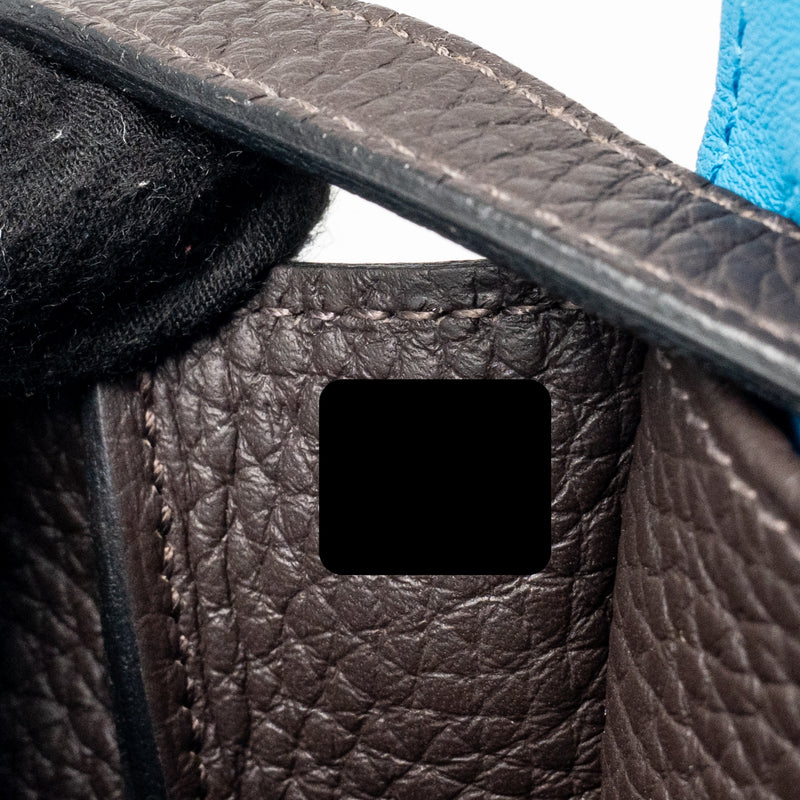 Hermes Halzan 25 Clemence Ebene/Zanzibar Blue GHW Stamp W