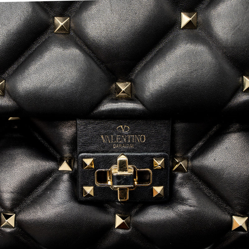 Valentino Top Handle Quilted Candystud Flap Bag Lambskin Black LGHW