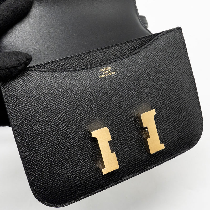 Hermes Mini Constance Epsom Black Brushed GHW Stamp K