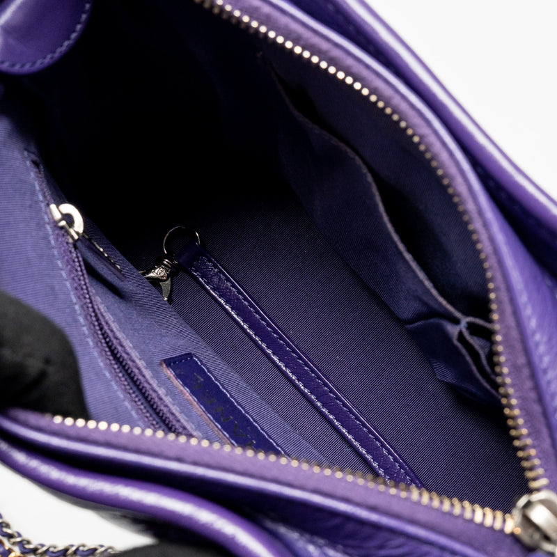 Chanel Small Gabrielle Hobo Bag Chevron Aged Calfskin Purple Multicolour Hardware