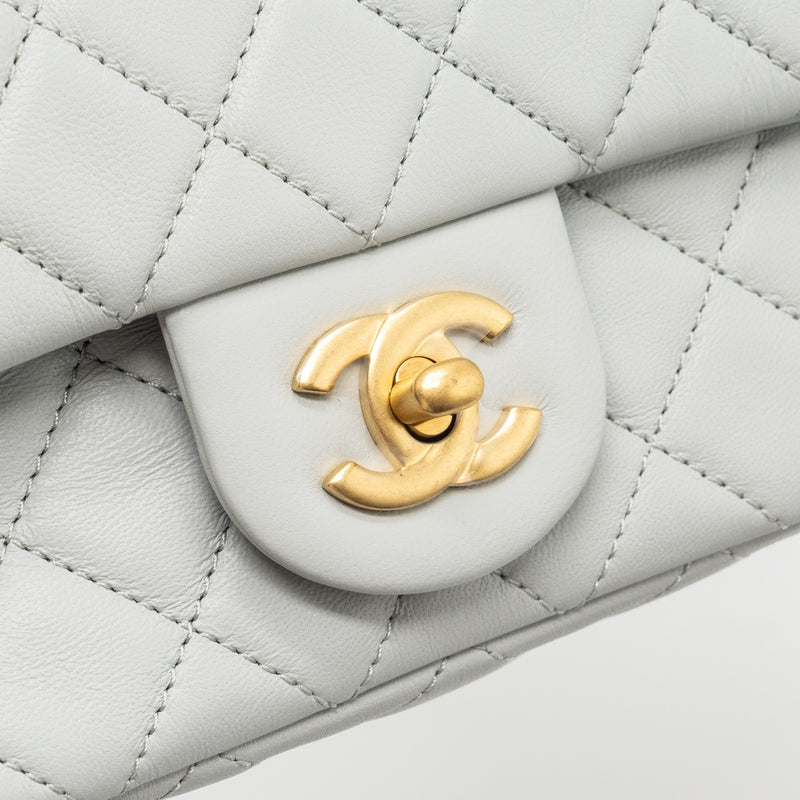 Chanel 23C pearl crush mini rectangular flap bag lambskin light grey GHW (microchip)