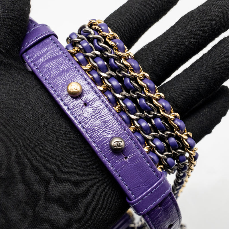 Chanel Small Gabrielle Hobo Bag Chevron Aged Calfskin Purple Multicolour Hardware