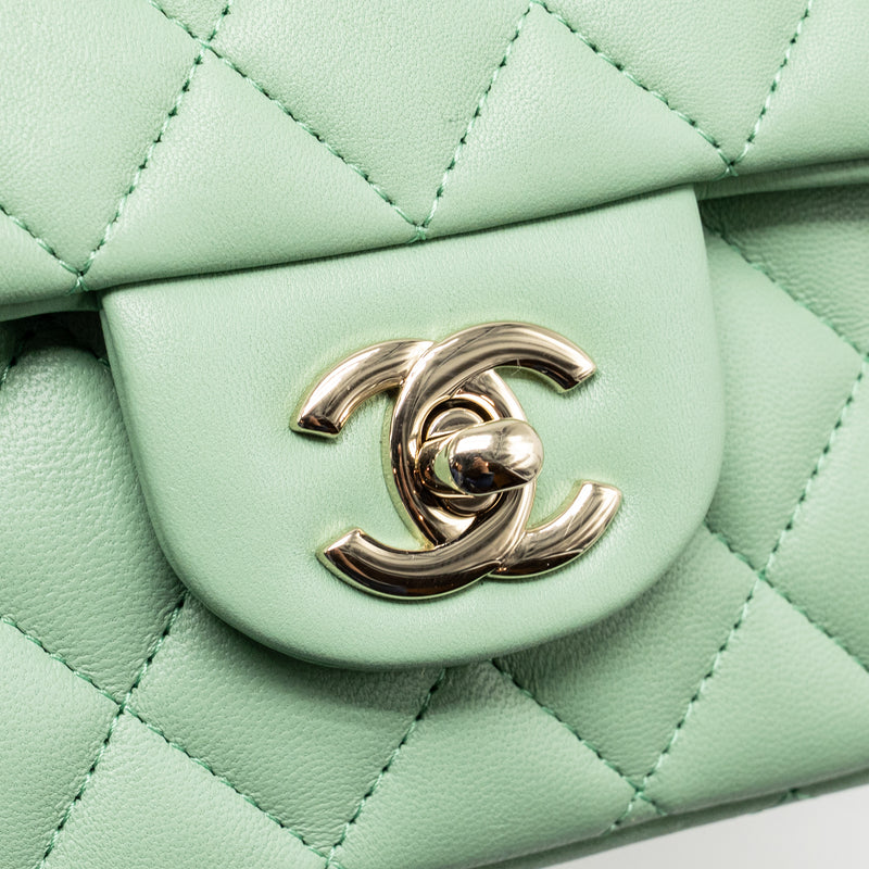 Chanel 23P Top Handle Mini Rectangular Lambskin Light Green LGHW (Microchip)