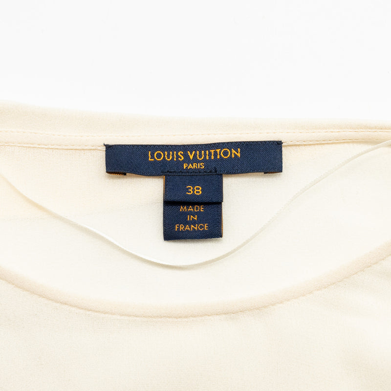 Louis Vuitton Size 38 Ruffle Blouse Weed Incorporated Sleeve Silk Ivory