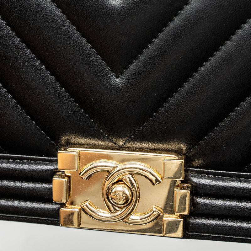 Chanel Small Chevron Boy Bag Lambskin Black GHW