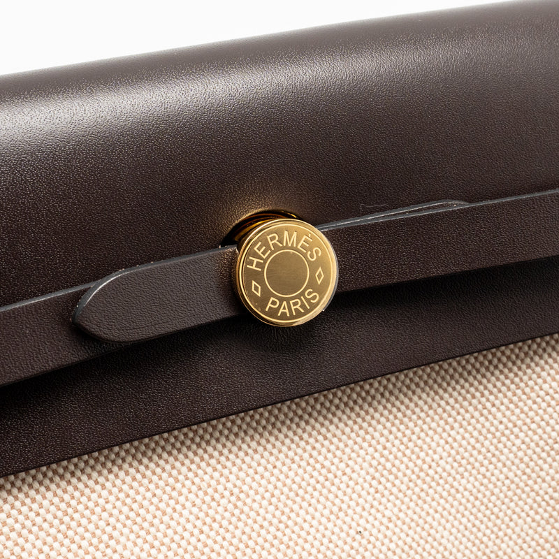 Hermes Herbag Mini Canvas/Hunter Leather Ecru-Beige/Ebene GHW Stamp W