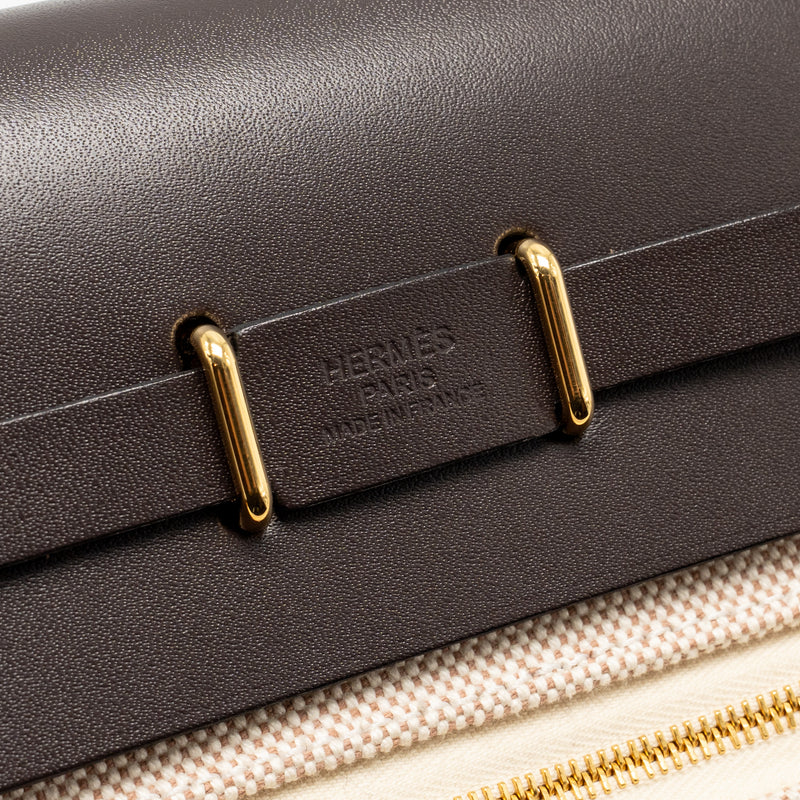 Hermes Herbag Mini Canvas/Hunter Leather Ecru-Beige/Ebene GHW Stamp W
