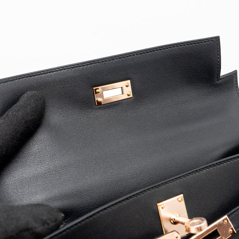 Hermes Kelly Pochette Swift Black RGHW Stamp Z