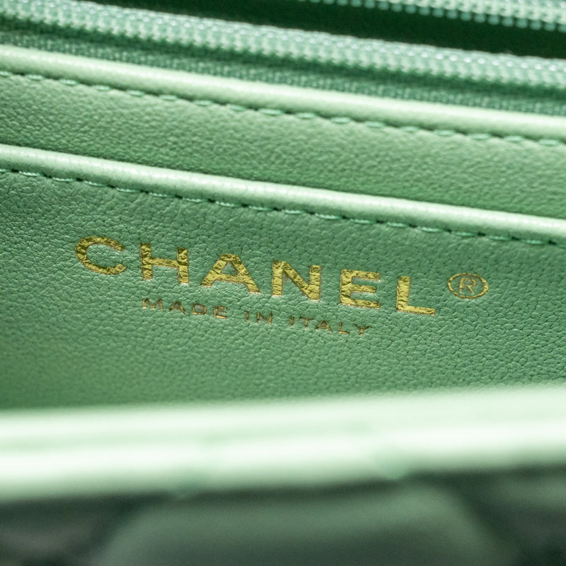 Chanel 23P Top Handle Mini Rectangular Lambskin Light Green LGHW (Microchip)