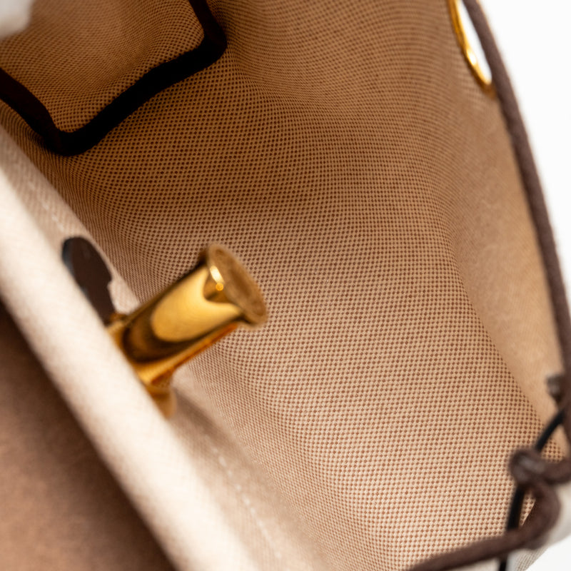 Hermes Herbag Mini Canvas/Hunter Leather Ecru-Beige/Ebene GHW Stamp W