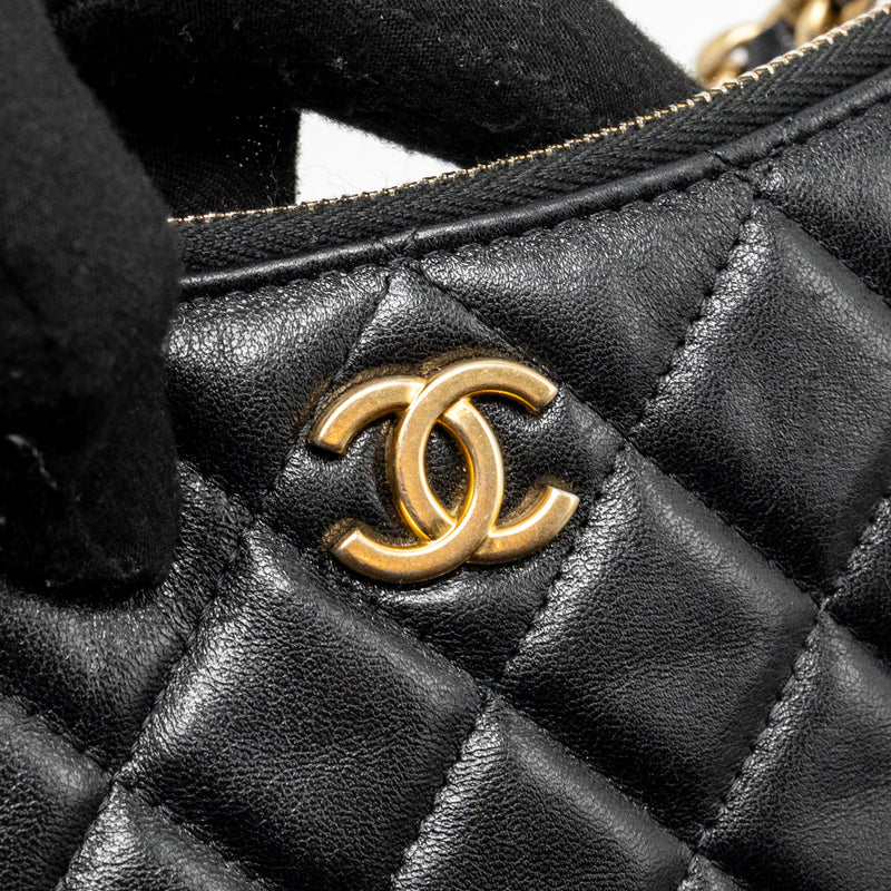 Chanel Large Quilted Hobo Bag Shiny Crumpled Lambskin Black GHW (Microchip)