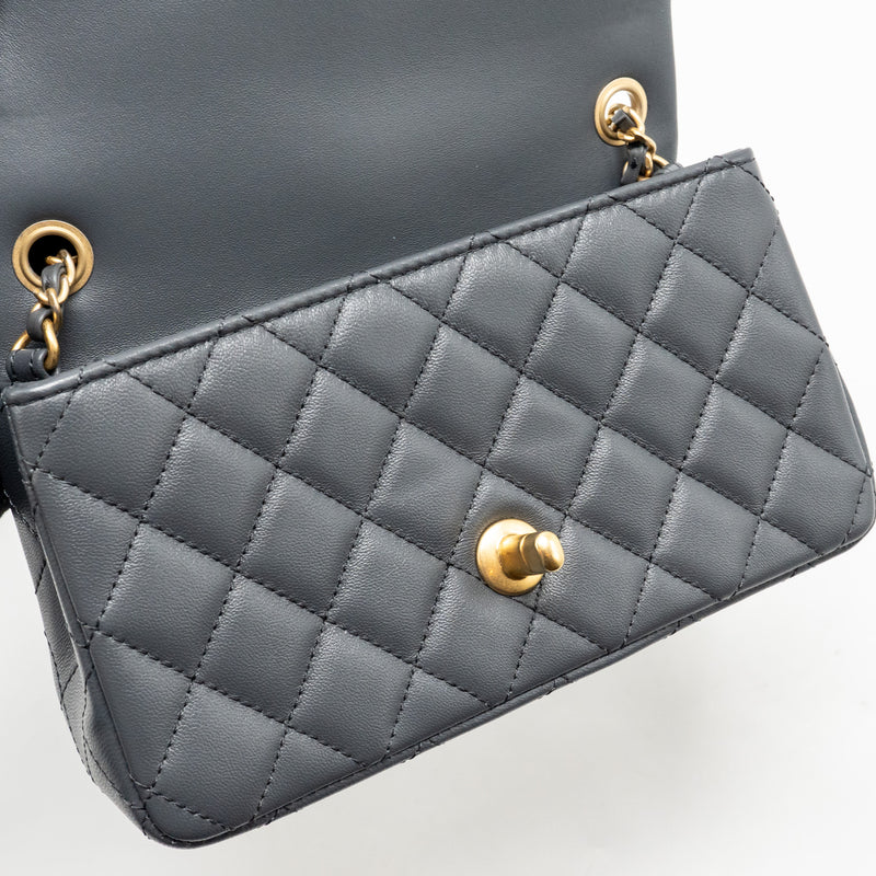 Chanel 23K Pearl Crush Mini Rectangular Flap Bag Dark Grey GHW (Microchip)