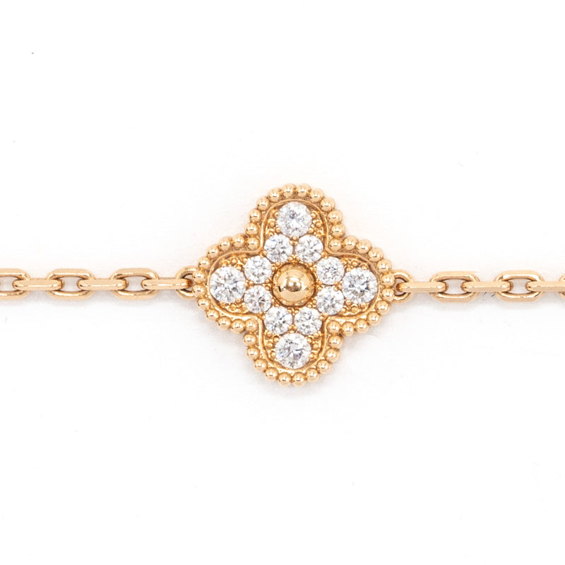 Van Cleef & Arpels Vintage Alhambra Bracelet, 5 Motifs Mother of Pearl/Rose Gold, Diamonds