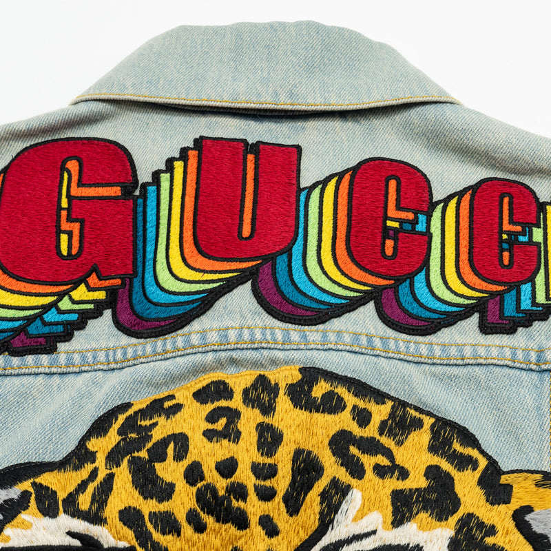 Gucci Size 36 Embroidered Tiger Cropped Denim blue Jacket