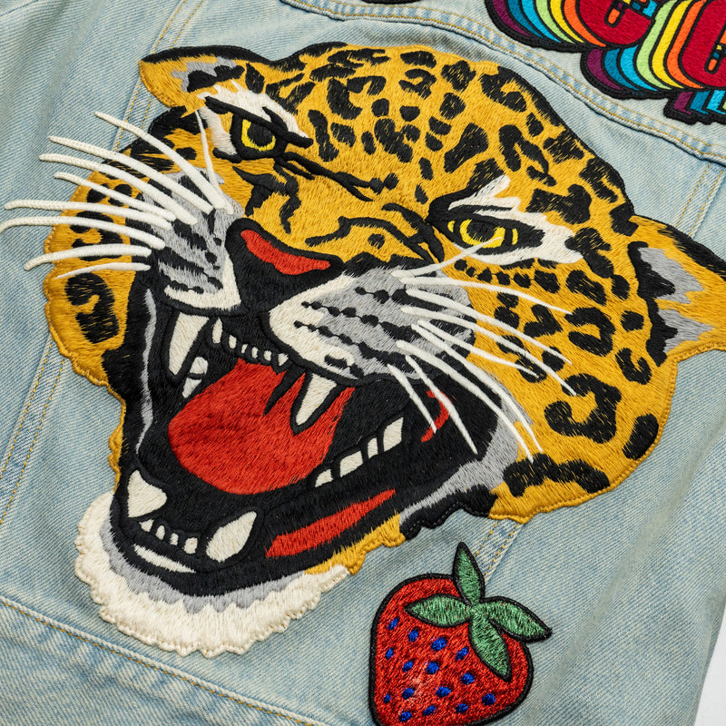 Gucci Size 36 Embroidered Tiger Cropped Denim blue Jacket