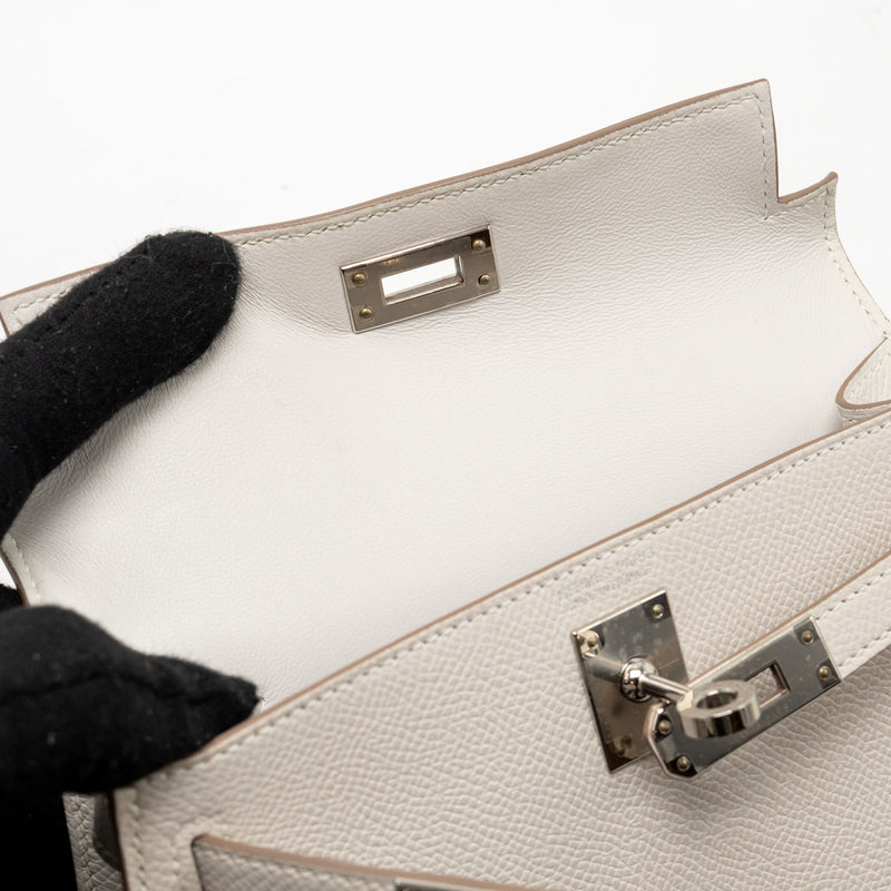 Hermes Mini Kelly II epsom gris pale SHW stamp B