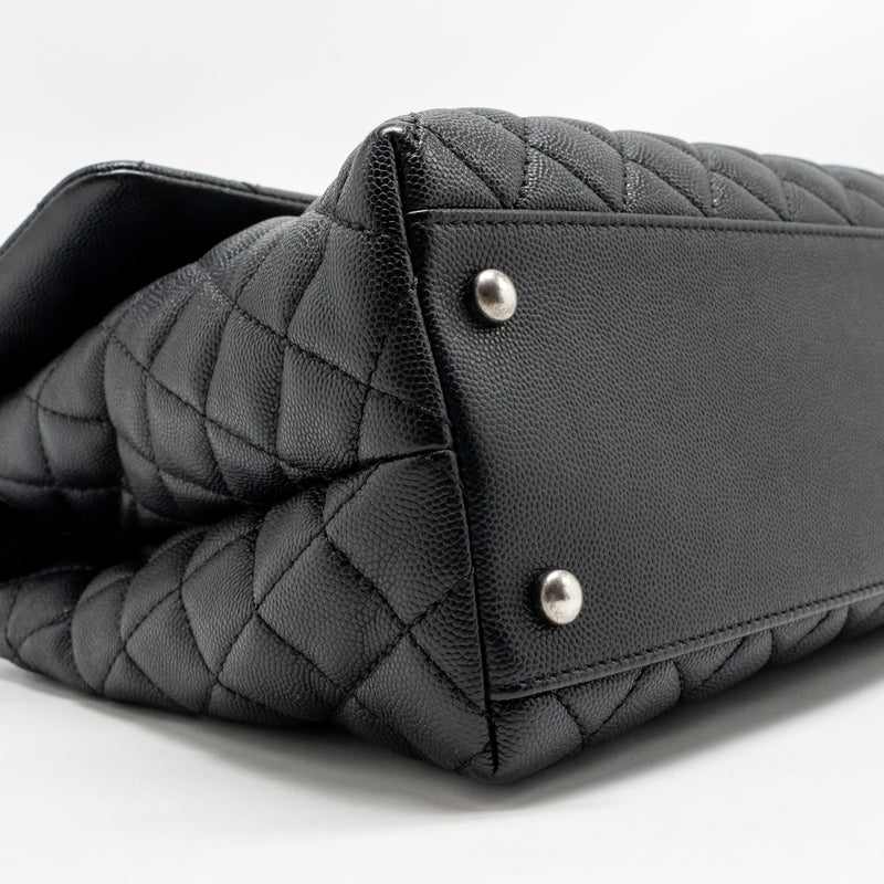 Chanel Large Coco Handle Flap Bag Lizard Embossed Handle Caviar Black