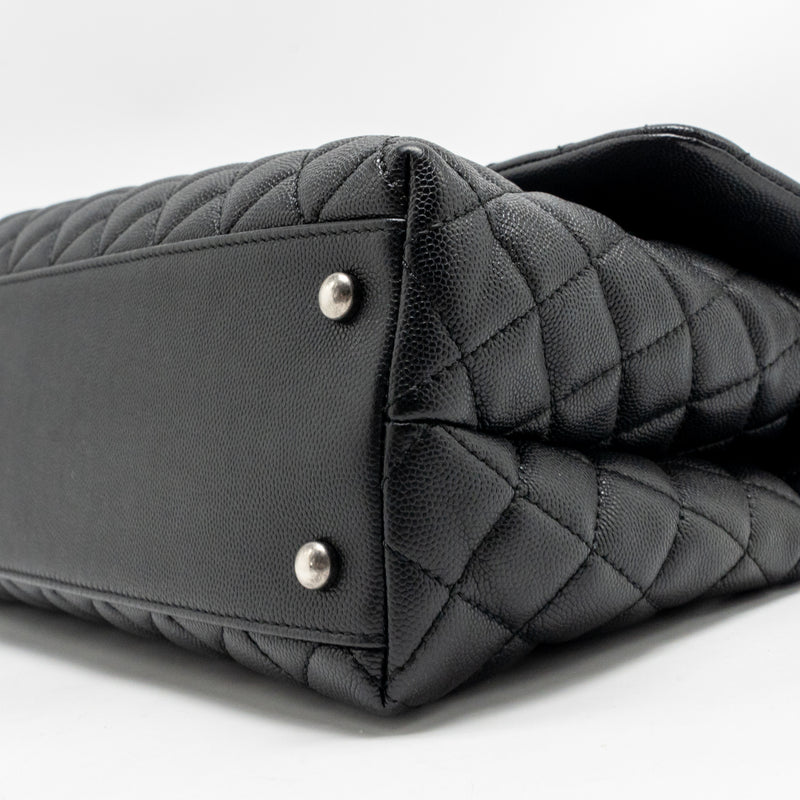 Chanel Large Coco Handle Flap Bag Lizard Embossed Handle Caviar Black