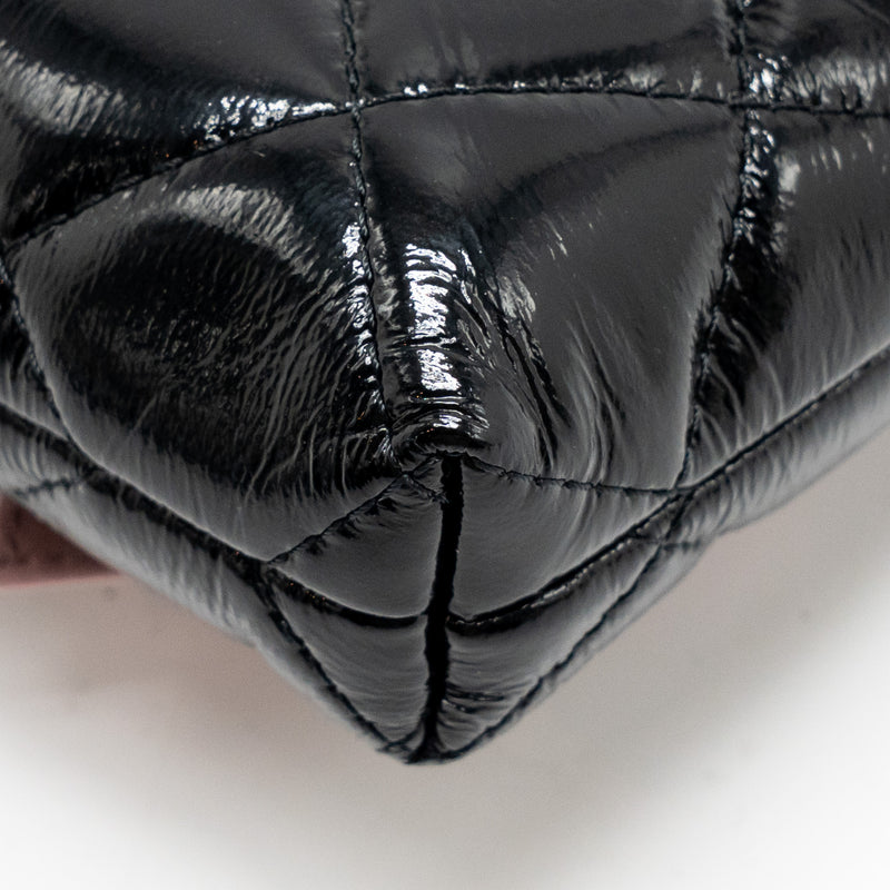 Chanel 24A bow knot clutch with chain patent crumpled lambskin / shiny lambskin black / pink GHW (microchip)