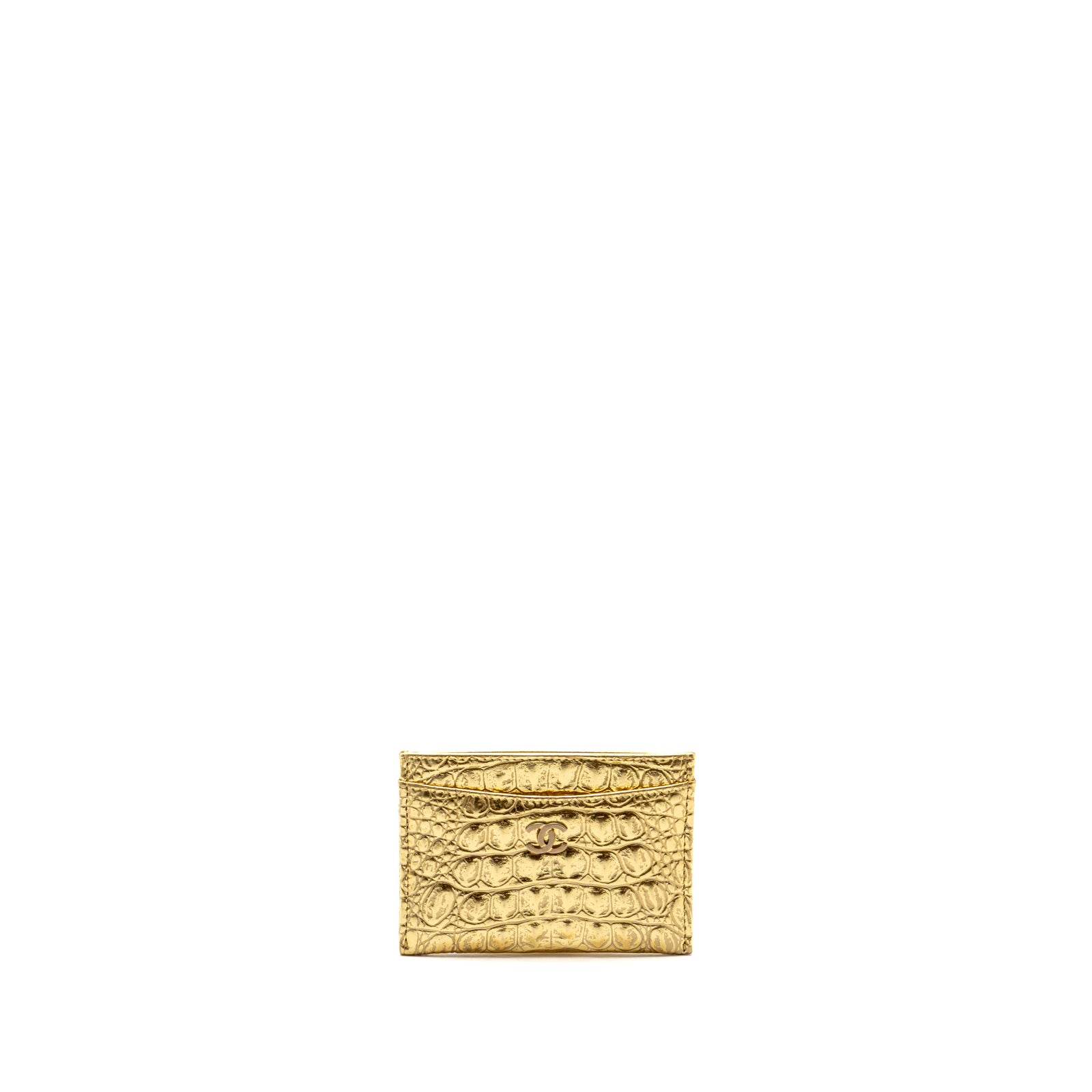Chanel card holder croc-embossed calfskin gold metallic GHW