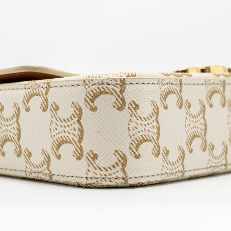 Celine Triomphe Shouder Bag Triomphe Canvas / Calfskin White GHW