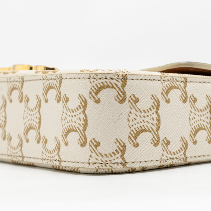 Celine Triomphe Shouder Bag Triomphe Canvas / Calfskin White GHW