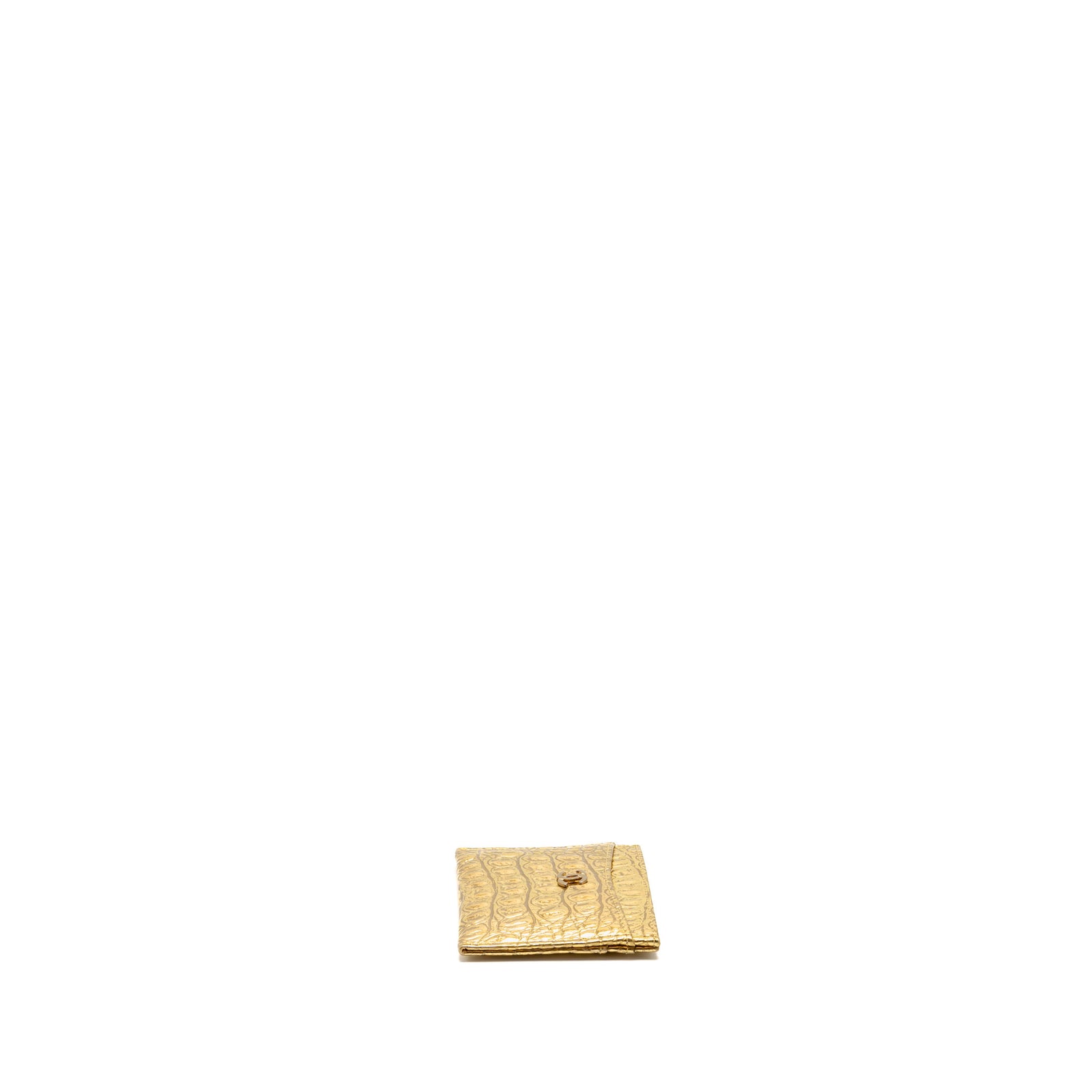 M*H様 CHANELノベルティ二つ折り財布ゴールド金具 Chanel card holder croc-embossed calfskin gold metallic GHW