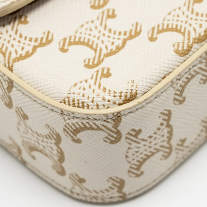 Celine Triomphe Shouder Bag Triomphe Canvas / Calfskin White GHW