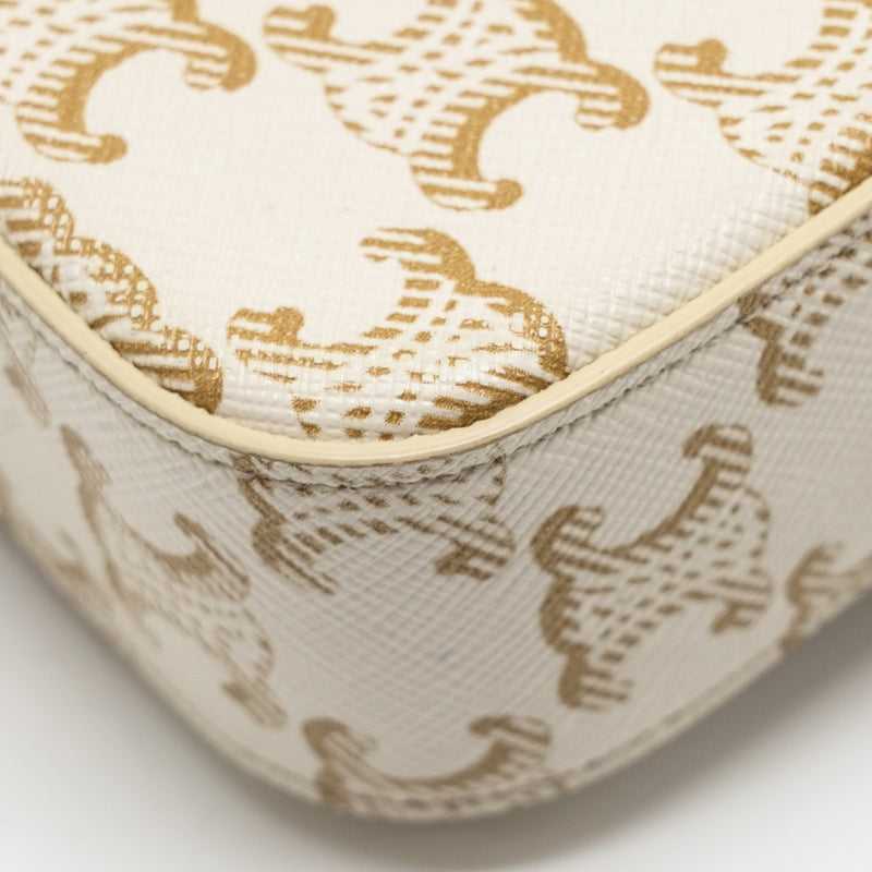 Celine Triomphe Shouder Bag Triomphe Canvas / Calfskin White GHW