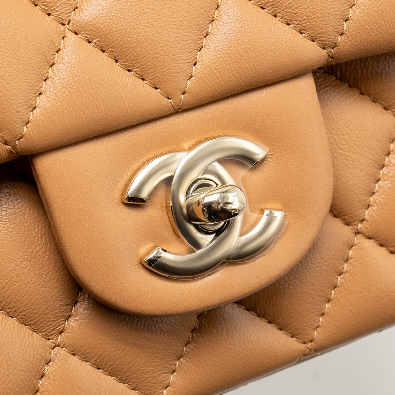 Chanel Top Handle Mini Rectangular Flap Bag Lambskin Caramel LGHW(microchip)