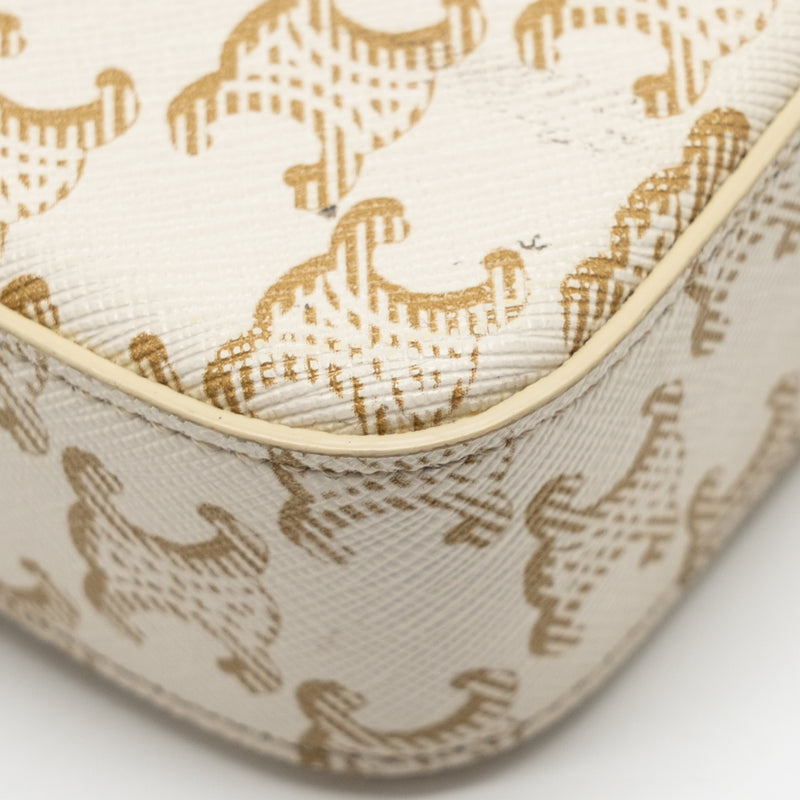 Celine Triomphe Shouder Bag Triomphe Canvas / Calfskin White GHW