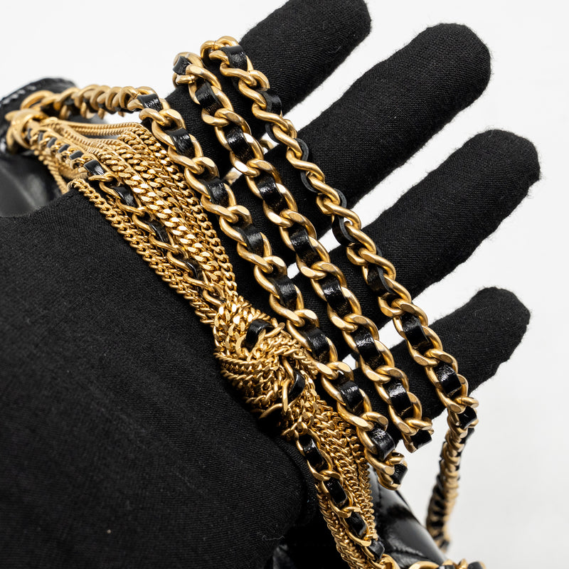 Chanel 24A Detailed Chain Wallet on Chain Shiny Calfskin Black GHW (Microchip）