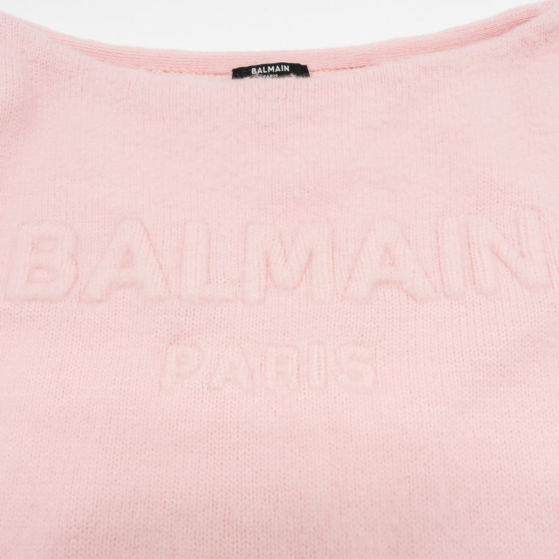 Balmain size 40 slash-neck long-sleeve jumper virgin wool / cashmere light pink