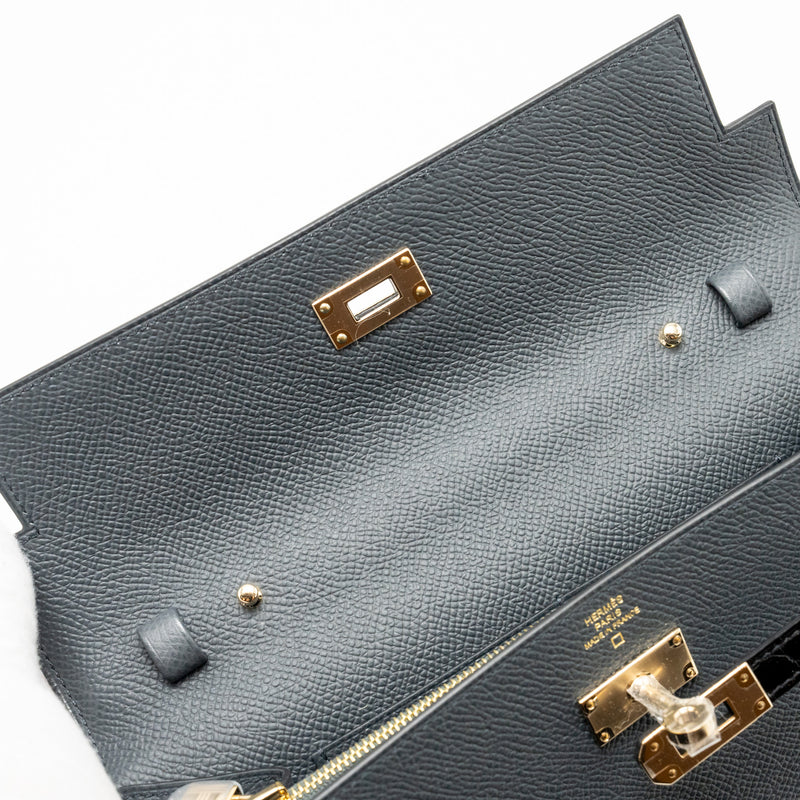 Hermes Kelly To Go Alligator Touch Epsom Gris Misty LGHW Stamp W