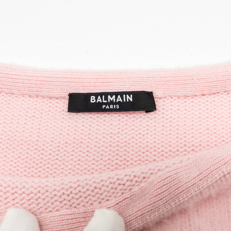 Balmain size 40 slash-neck long-sleeve jumper virgin wool / cashmere light pink